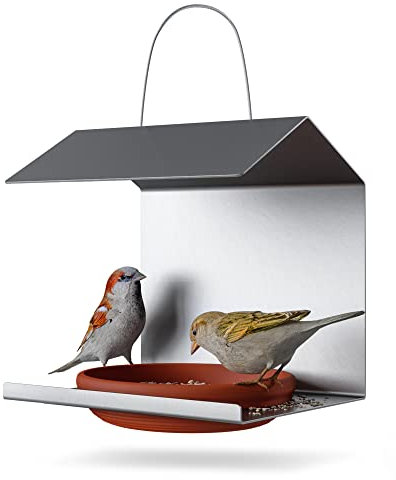 JoDaK Vogelhaus zum Aufhängen mit Futterschale (rot) für Balkon und Garten, EasyClean-Funktion, Wetterfest, Winterfest, Vogelhäuschen, Vogelfutterhaus, Vogeltränke, Vogelfutterspender