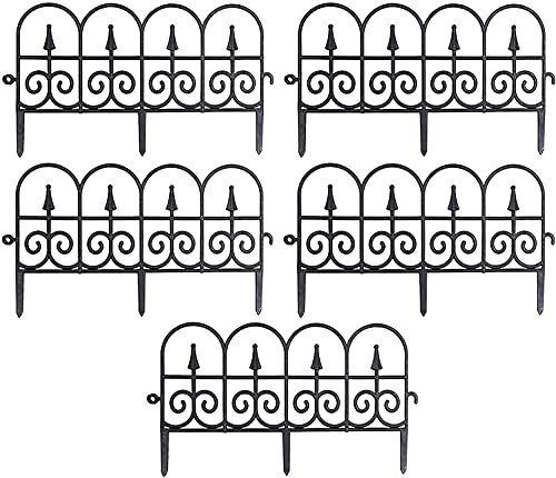 Beeteinfassung Zaun Zierzaun Palisaden Für Garten Palisade Rasenkante 5PACK Dekorativer Gartenzaun für den Außenbereich Gartenzaunplatten Pflanzenbegrenzender Rasenkantenzaun Schwarz/Weiß - 9,84