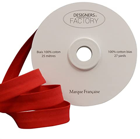 designers-factory 25 Meter Spule Schrägband Baumwolle gefalzt - Mehrere Farben erhältlich - Schöne Qualität Schrägband aus 100% Baumwolle. (Rot)