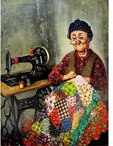 Hyanun 5D DIY Diamant Painting Bilder groß, Oma Nähmaschinen 40x50cm 5D Diamond Painting, DIY Cross Stitch Stickerei Malerei Kits, voller Bohrer Strass Stickerei Kunsthandwerk,Inneneinrichtung