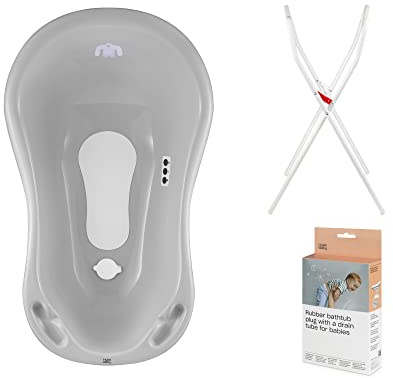 Hylat Baby Babybadewanne mit Thermometer, Gestell und Abfluss - ergonomisch und komfortabel für Neugeborene und Babys
