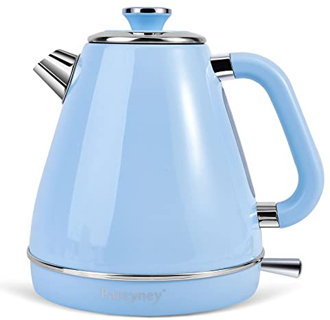 Pateyney Bouilloire électrique, plan de travail de cuisine, double paroi en acier inoxydable 304 sans BPA, arrêt automatique et protection contre la sécheresse, bleu