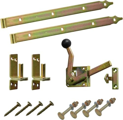 BRESKO Ladenband Set Gartentor Scharnier Torband, Kloben, Gartentorfalle und Schrauben 2er Set gelb Stahl verzinkt 300-800 mm Türband Torbeschlag (2er Set - 500x40 mm - Ø16 mm)