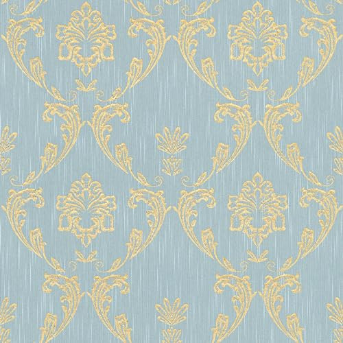 Papier peint baroque Profhome 306586-GU papier peint textile texturé au style baroque brillant or bleu vert 5,33 m2
