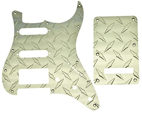 KAISH Premium Diamantplatte 11 Loch Strat HSS Pickguard Aluminium Kratzplatte und Rückplatte Tremolo Trem Abdeckung mit Schrauben für amerikanische/mexikanische FD Stratocaster Gold