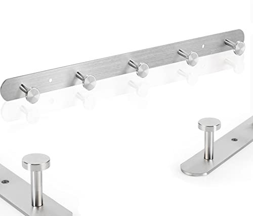 LEBENSFROH Kleiderhaken Wand Wandhaken Selbstklebend & Schrauben Hakenleiste Edelstahl (1) Garderobenleiste mit 5 Hakens Garderobenhaken Haken für Hut Schals Handtaschen Handtuchhaken