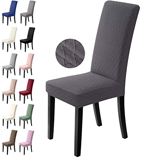 BalladHome Stuhlhussen 4er Set Stretch Stuhlbezug Stuhlüberzug Esszimmerstühle Bezug Universale Elastische Hussen waschbar Abnehmba für Hotel, Bankett, Büro, Partys Deko (4 Stück, Dunkelgrau)-L