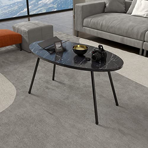 [en.casa] Table Basse Ovale Table de Nuit de Chevet Stylée Panneau de Particules Métal 43 x 90 x 50 cm Marbre Noir