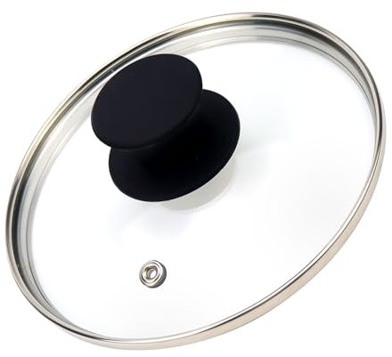 HEVSTIL Coperchio universale per pentole, padelle e padelle, 17 cm, in vetro trasparente, con manico in silicone resistente al calore