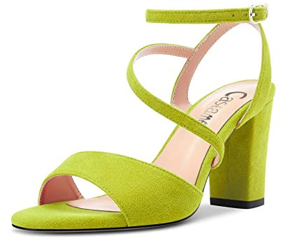 Castamere Donna Chunky Blocco Alto High Tacco Heel Aperte sulla Punta Cinturino alla Caviglia Sandali Dress da Matrimonio 8 CM Heels Verde Lime Scamosciato 41 EU