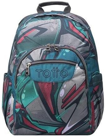TOTTO - Mochila Escolar Adaptable a Carro, Modelo Acuareles, Capacidad 20 L, Bolsillo para Botella, Espaldar Ergonómico con Flujo de Aire, Correas en S para Mayor Comodidad, Estampado Lienzo