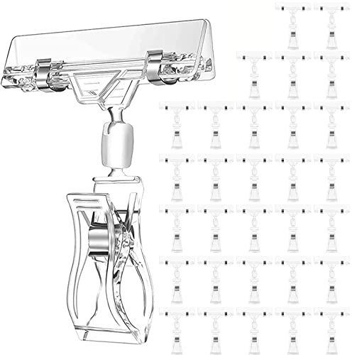 30 Stück Etikettenhalter Schildclip, Kunststoff, klar, drehbar, Schild-Clips, Merchandise-Schild-Display-Clip, Preisschild-Klemme, Markenzeichen-Clips, Zuhause, Schießzentrum