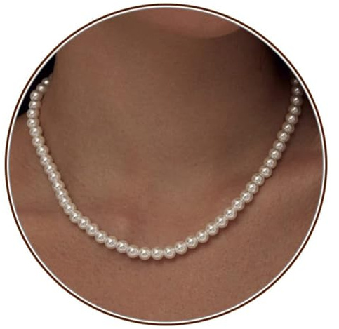 Collier de Perles Imitation Blanc Rondes, Longue Chaîne, Cadeau pour Femmes et Filles, Collier Unisexe pour Mariage Valentin