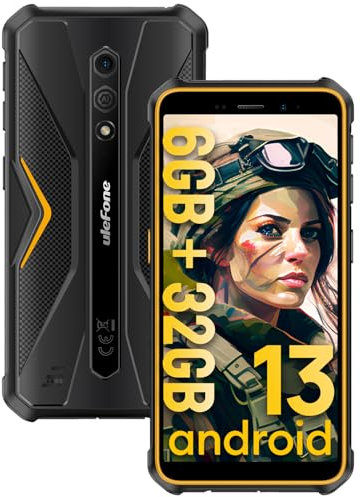 Ulefone Armor X12 Telephone Portable Incassable, 6Go+32Go/256Go Extensible Android 13 Smartphone, Téléphone Étanche 5,45 HD+, 13MP+8MP Caméra, 4860mAh Smartphone Antichoc, 4G Dual SIM/NFC/GPS-Oranger