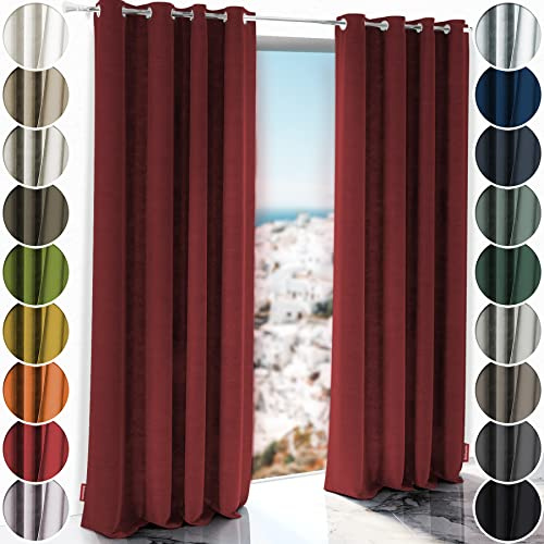 Schuette® Verdunkelungs-Vorhang Gardine mit Ösen ● Millenium Velvet: Carmine (Rot) ● 210x130 cm Höhe x Breite (1 Stück) ● Knitterfrei Pflegeleicht Thermo Blickdicht & stark Abdunkelnd