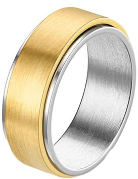 Homxi Herrenring Edelstahl mit Gravur,Rund Matt 8MM mit Spinnerring Rosegold Ring Herren Ringe Herren Gr.67 (21.3)