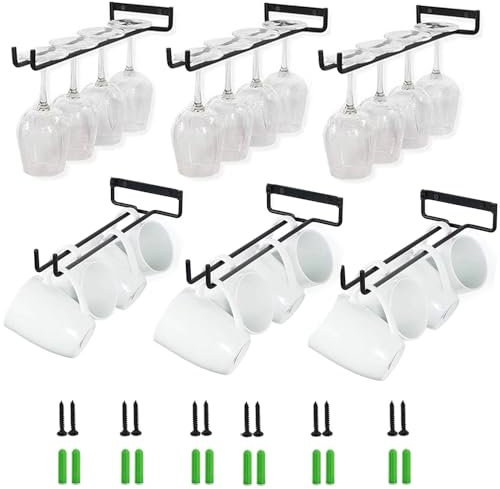 HEYOUTH Supporto in vetro a base sospesa, porta vetro a piede, porta bicchieri appesi, 6 pezzi 30 cm porta bicchieri da vino può contenere 24-36 bicchieri da vino con viti per cucina, caffè