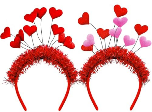 Sprinlot Valentinstag Rote Herz Kopf Boppers 2Pcs, Valentinstag Herz Kopf Boppers StirnbäNder Pailletten, Herz Haarreif Rot, Valentinstag Rote Herz Kopf Boppers Herz Bopper Stirnband Mottoparty