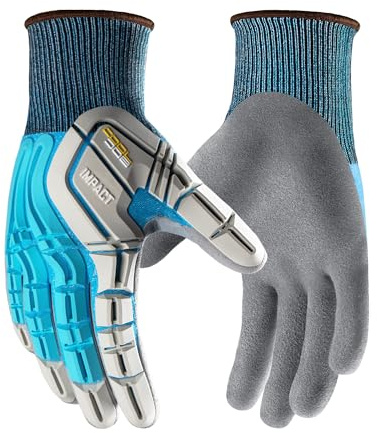 COOLJOB TPR Impact Resistant Safety Work Gloves with Sandy Nitrile Coating, 1 Pair Medium, Blue