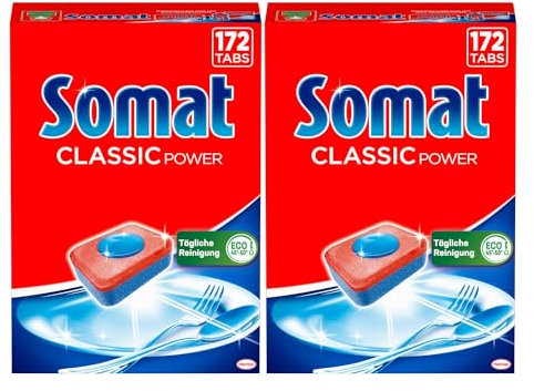 Somat Classic Power Spülmaschinen Tabs, 344 Tabs (2 x 172 Tabs), Geschirrspül Tabs mit Fettlösekraft für kraftvolle Reinigung, Spültabs für strahlend sauberes Geschirr sogar bei niedrigen Temperaturen