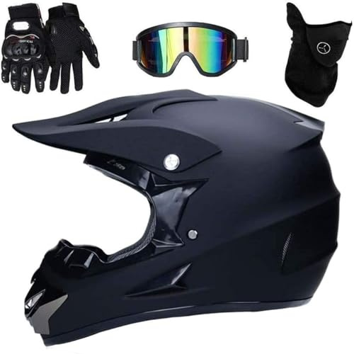 Motocross Helmet, Youth Kid Full Face Off Road Motorbike Crash Helmet with Goggles Mask Gloves, Downhill Enduro ATV MTB BMX Quad Dirt Bike Cross Helmet(Size:XL)