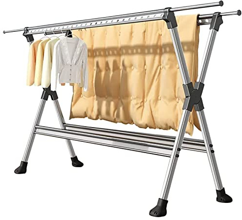SDdPulse Folding, Retractable Clothing Rack Freestanding Laundry Dry Rack, Weight Capacity:60KG Robust Construction Practical Laundry Rack, for Laundry Dryer Room (Silver)