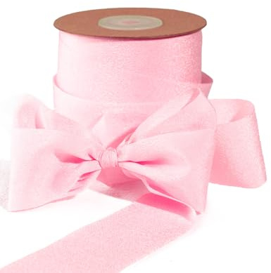 Sinbeon Pink Ribbon Geschenkband für Blumenstrauß-Geburtstagsparty, 3,8 cm x 23 m dünnes Band für Hochzeitseinladungen Heimdekoration
