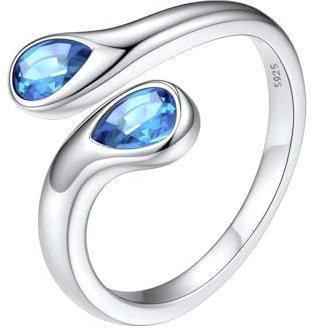 Silvora Ring Geburtsstein Silber 925 Damen Verstellbar Offenes Toi Et Moi Zirkonia Dünnes Ringe Frauen Blauer Topas Bandring Freundschaftsring Patnerring für Valentinstag Muttertag Geburtstag