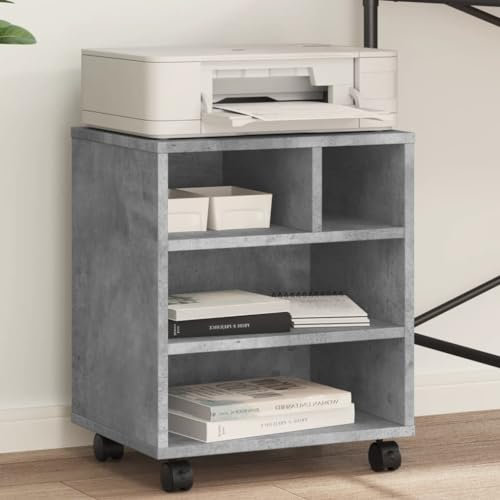 Hovothy Druckerständer mit Rollen Druckerhalter Aufbewahrungsregal Regal für Drucker Druckertisch Holz Büromöbel Fax-Aktenvernichter Regal Druckerregal Betongrau 41x32x48 cm Holzwerkstoff