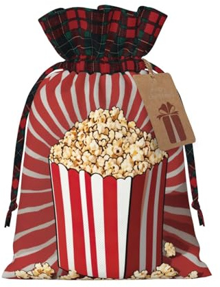 HGFVY Tragetasche mit Popcorn-Druck, 21,1 x 30 cm, für Weihnachtsgeschenke und Aufbewahrung, mit Kraft-Geschenkanhängern, 1 Stück