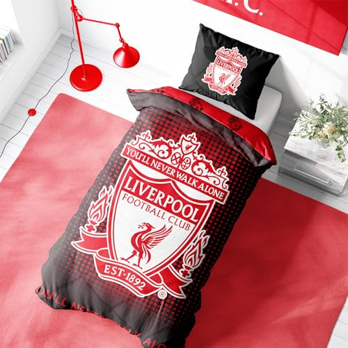 Character World Liverpool Single Duvet Cover Set, Crest Design | Red Reversible 2 Sided Football Bedding Cover Official Merchandise Including Matching Pillow Cases