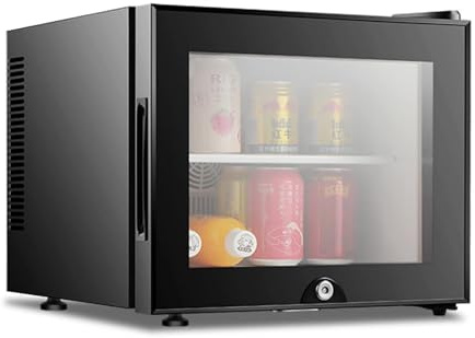 MVXBICIA 20L Glass Door Mini Fridge with Lock - Stainless Steel Small Refrigerator for Hotel Rooms & Dormitories - Low Noise, Energy Efficient - Perfect for Soda, Beer, and Wine