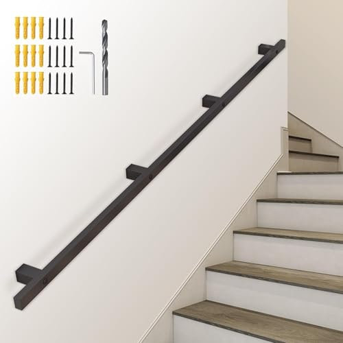 Industrieller schwarzer Eisenrohr-Handlauf für Treppen, 3 m, Wandhalterung, rutschfester Haltegriff