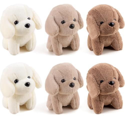 ANBOOR 6pcs 12cm Hunde-Plüschtiere, süßes Hundewelpen-Plüschtier für Kinder, kleine Plüschtiere in Großpackung mit Schlüsselanhänger, weiches Plüsch-Teddy-Spielzeug (Braun, Weiß, Hellbraun)