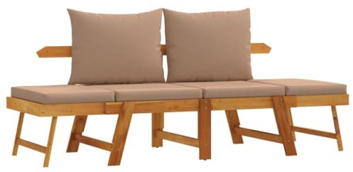 ULUYYUC Sitzbank Balkon Bierbank Gartenloege Garden Bench - Gartenbank mit Kissen 2-in-1 Massivholz Akazie für Innenhof Terrasse Garten Balkon