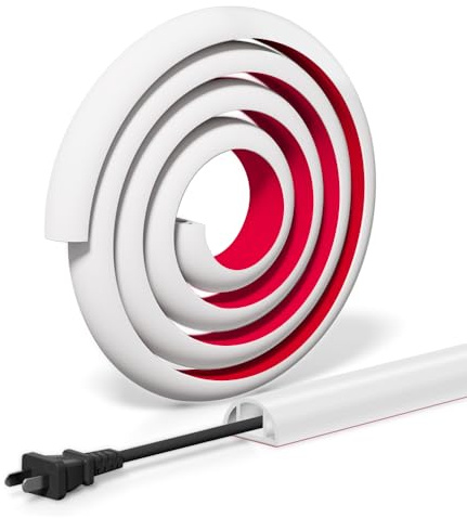 Cache Cable Sol, Canal de câble Flexible,1M x 3cm Goulotte Passe Cable Sol Silicone, Cache Fil Électrique Sol Auto-Adhésif, Goulottes de Câbles, Couvre-Cordon pour Les Fils sur Le Sol Mural, Blanc.
