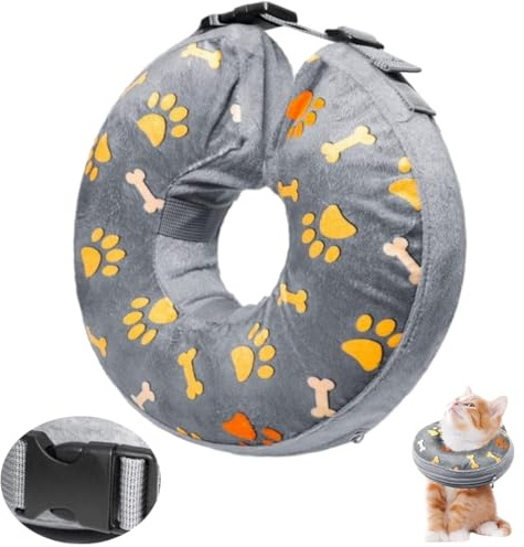 LittleBean Aufblasbare Halskrause Hund Katze Schutzkragen Krägen für Haustiere Hundekragen Leckschutz für Genesung nach Operationen oder Wunden (Graue Krallen, [Neck: 7-10] S)