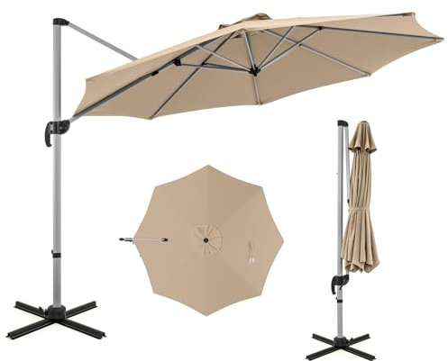 COSTWAY Sonnenschirm Ø 330 cm, Ampelschirm mit Kurbel, um 360° drehbar, Neigungswinkel verstellbar, UPF 50+, Gartenschirm, Terrassenschirm, Marktschirm für Garten, Terrasse, Balkon, Beige