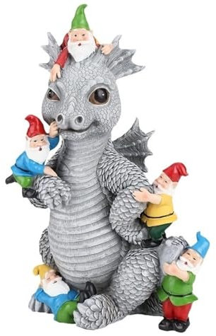 HABITZ Garden Gnome Ornaments Dinosaur Eating Gnomes Waterproof Eco-friendly Figurines Miniature Resin Statues Artificial Art Funny Gnomes Sculpture Outdoor Decor For Garden Home Office Patio