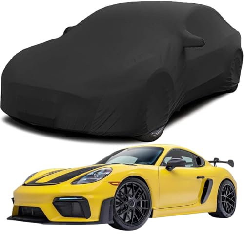 JXTTJ Auto Abdeckung für Porsche 718 GT4, Indoor Schutz Elastisch Atmungsaktiv Staubschutz Weich Stretch Stoff Autoabdeckung,Black