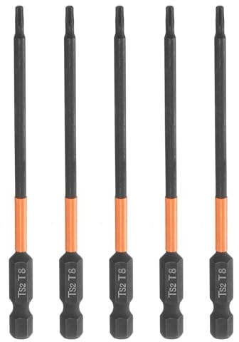 QUARKZMAN 5 Piezas De Punta De Destornillador Torx T8 4 (100mm) Magnético | Punta De Destornillador Estrella De 6, De Largo Vástago Hexagonal 1/4, Sin Orificio, A Prueba De Manipulación