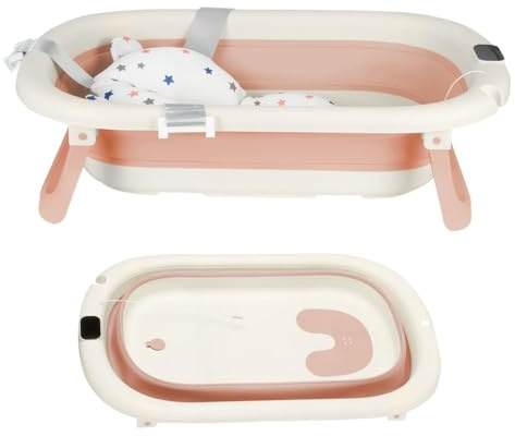Vikbart babybadkar, vikbart babybadkar med kudde för bebisbadkar, babybadkar, babybadkar från 0 till 36 månader, bärbart babybadkar