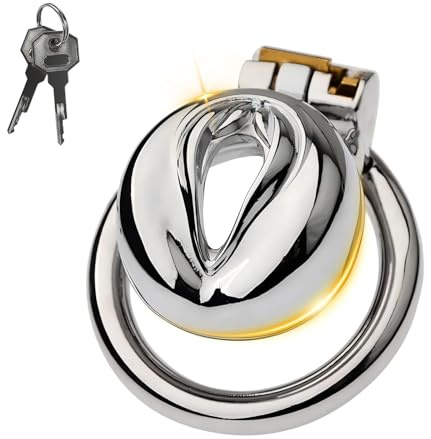 Keuschheitskäfig mit Gebogenem Ring Peniskäfig Klein mit Schloss und 2 Schlüsseln sissy Sex Spielzeuge Chastity Cage für Mann Penis Bondage Metall Cock Cage Edelstahl Penis Käfig (45mm)