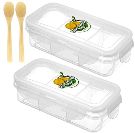 2 Pack Snack Box with 3 Compartments, 420ml Reusable Food Storage Container | with Snap Lock Lids, Leakproof Bento Boxes for Travel, Work, Picnic and Daily Use