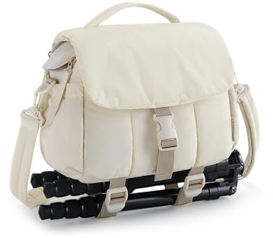 BAGSMART Borsa piccola per fotocamera DSLR per obiettivo fotocamera e accessori, ultra leggera, compatta per videocamera, con protezione antipioggia/cinghie per treppiedi, beige., s, Custodia per