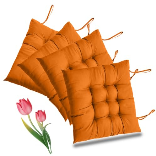 Umllpet Lot de 4 coussins de chaise - 40 x 40 cm - Pour l'intérieur et l'extérieur - Jaune orange