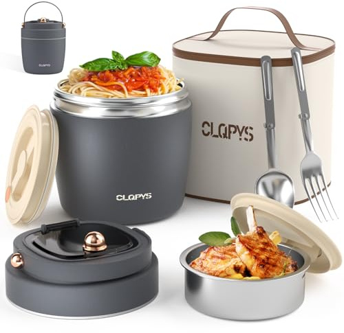40oz Stainless Steel Vacuum Insulated Food Jar for Adults Wide Mouth Lunch Container with Spoon Fork and Carrying Bag Leak-Proof Soup Thermo Bento Box for Hot Food and Cold Food | Office, Travel Gray