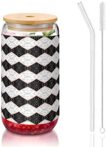 YBGHDAA 1 vaso con tapa y pajita, diseño de mármol blanco y negro, ideal para whisky, cerveza, té