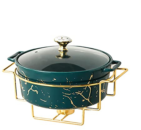 FBHappiness Chafing Dish Buffet Set Round Ceramic With Fuel Holder And Glass Lid Buffet Food Warmer For Weddings Parties Banquets Christmas Catering Events -,Black -B,Green