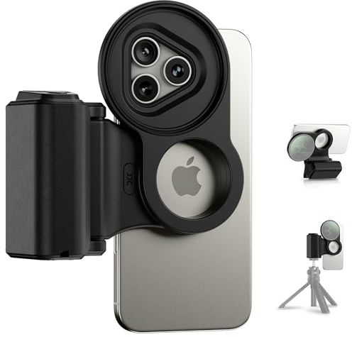 JJC 2in1 DSLR-style Magnetic Phone Handgirp & 67mm Filter Adapter for iPhone 16 Pro Max 15 Pro Max 14 Pro Max - mount 67mm Filter, with Bluetooth Remote, Snap Grip Handle Desk Phone Stand